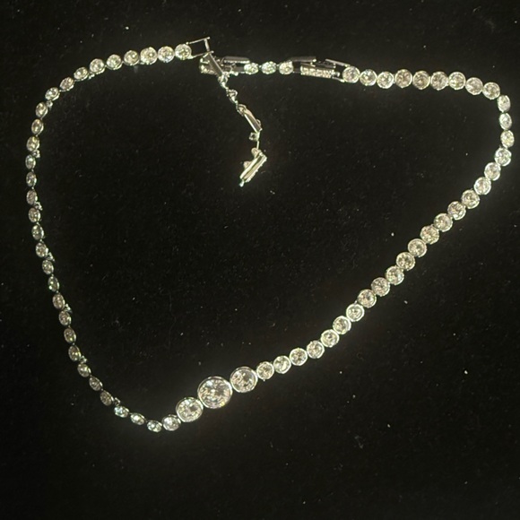 Swarovski Bezel-Set Crystal Tennis Necklace Signed Clasp 16” - Picture 4 of 13